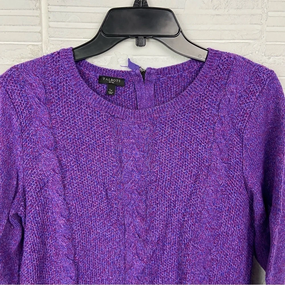 Talbots chunky cable knit Rich Purple Women's Crew Neck Sweater SZ large petite - Picture 3 of 12